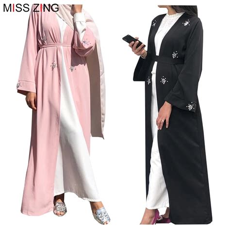 New Muslim Abaya Handmade Diamonds Dress Mesh Cardigan Tunic Kimono Long Robes Jubah Middle East