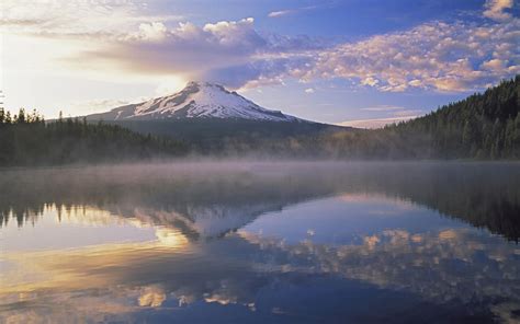 Mountain Forest Lake Foggy Sky Wallpapers Mountain