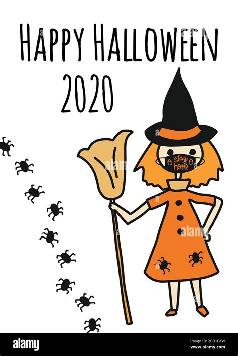 Happy Halloween 2020 Greeting Card Template Witch Wearing A Face Mask