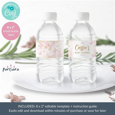 Pink Butterfly Water Bottle Labels Printable Girl Baby Shower Etsy