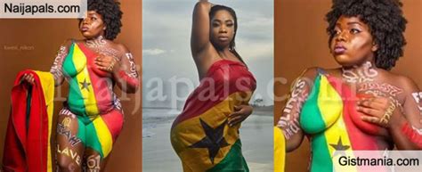 Model Poses Nood With Paint Of Ghanaian Flag On Her Body To Celebrate