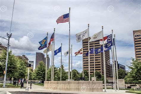 Downtown Atlanta Liberty Plaza And Flags Editorial Stock Photo Image
