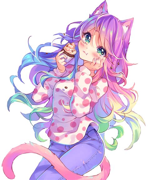 Cute Anime Girl With Rainbow Hair