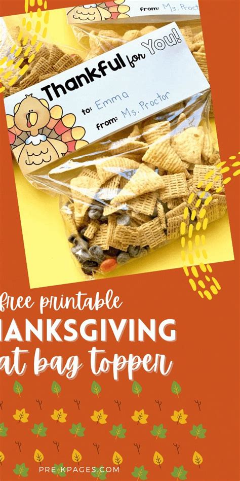 Printable Thanksgiving Treat Bag Topper And T Ideas Pre K Pages