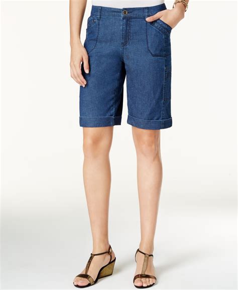 Style And Co Style And Co Womens Cargo Bermuda Shorts Medium Chambray