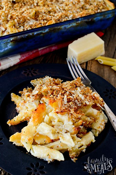 Spoon the macaroni mixture into the prepared baking dish. Four Cheese Baked Macaroni and Cheese - Family Fresh Meals