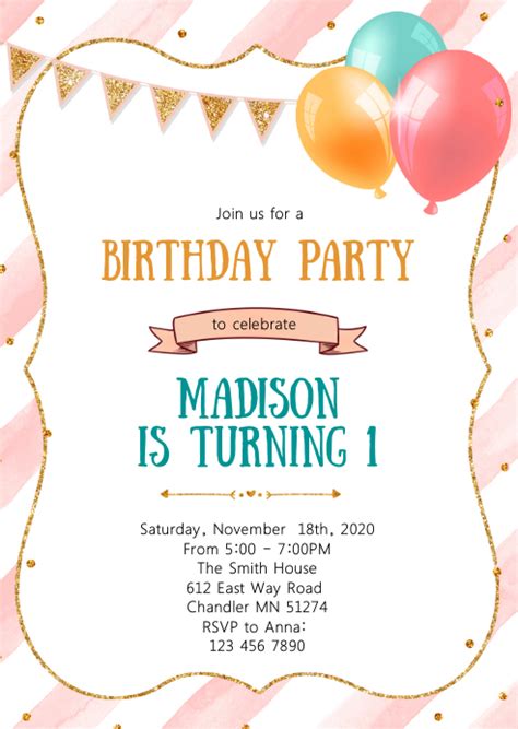 Balloon Birthday Party Invitation Template Postermywall