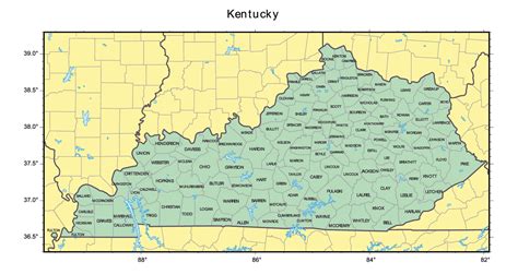 Laminated Map Detailed Administrative Map Of Kentucky State Poster 20