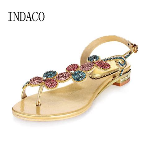 Thong Rhinestone Gold Flat Sandals Summer Diamond Sandals Bohemian