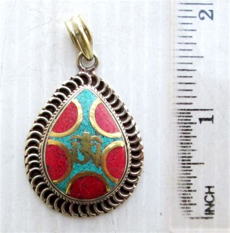 Nice Old Tibet Tibetan Buddhist Silver And Turquoise Amulet Eternal Om