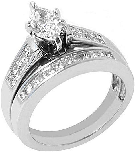 14k White Gold Marquise Diamond Engagement Ring Bridal Set