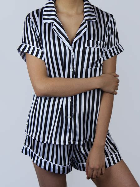 Black And White Striped Pyjama Set Pajama Set Striped Short Pajama Set