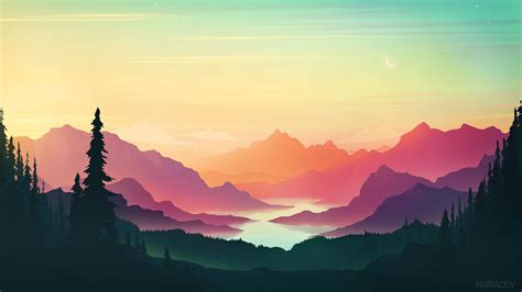 Desktop Wallpaper Horizon Nature River Mountain Minimal Art Hd