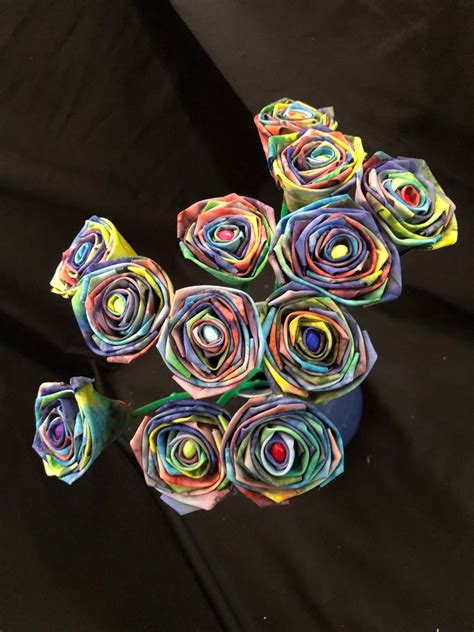 Rainbow Tye Dye Cotton Roses With Stems Tye Dye Rose Flower Etsy