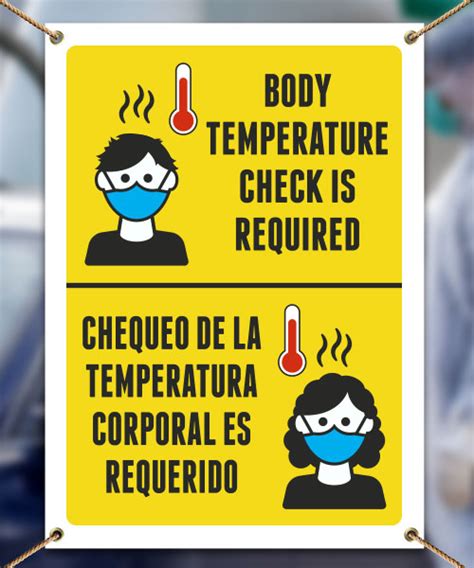Bilingual Body Temperature Check Required Banner D6423biban