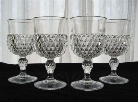 Indiana Glass 4 Clear Diamond Point 12 Ounce Goblets Indianaglass Indiana Glass Glass