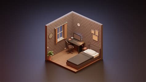 Isometric Low Poly Room 3d Model In 2023 Isometric Isometric