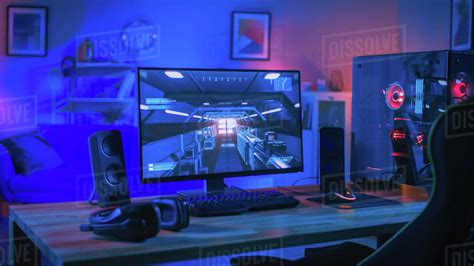 Powerful Personal Computer Gamer Rig With First Person Shooter Game On