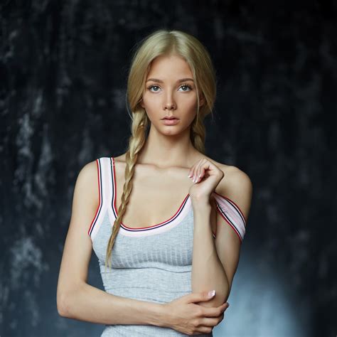 dmitriy lobanov model women blonde braids green eyes mouth lips tank top bare shoulders parted