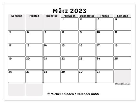 Kalender März 2023 Felder Ss Michel Zbinden At