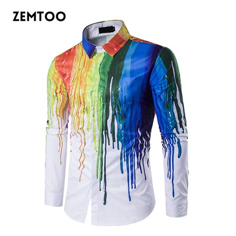 Zemtoo Men Shirt Long Sleeve Fashion Shirt 3d Print Multicolor Casual
