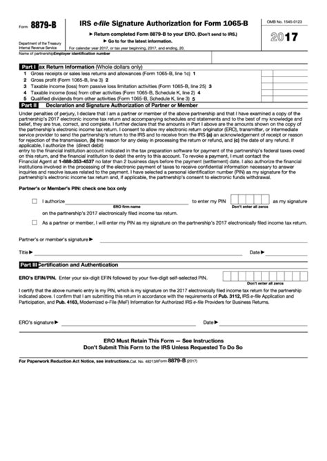 Fillable Form 8879 B Irs E File Signature Authorization For Form 1065