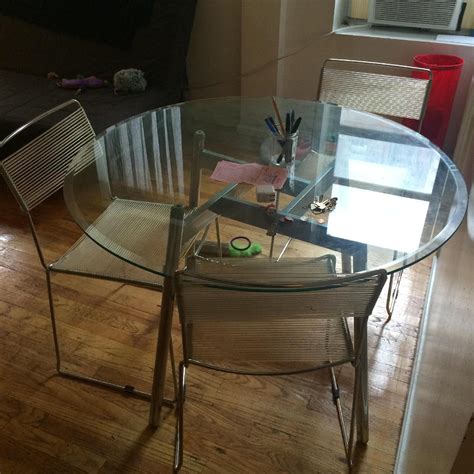 Modern Round Glass Dining Table 4 Chairs Aptdeco