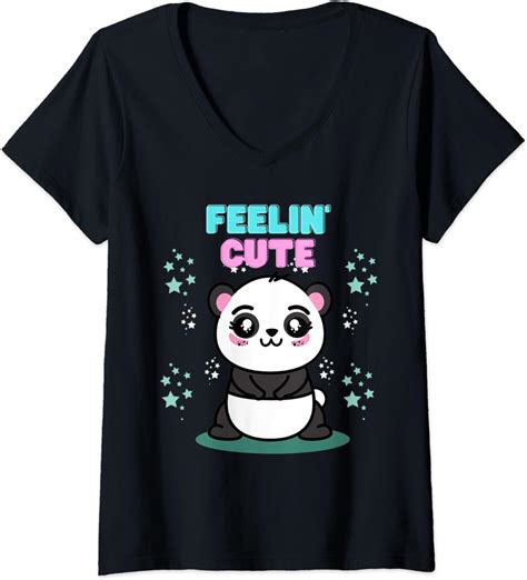 Womens Feelin Cute Kawaii Baby Panda Bear Kids Girls V Neck T Shirt