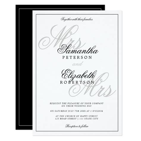 elegant classic black white script lesbian wedding invitation zazzle script wedding