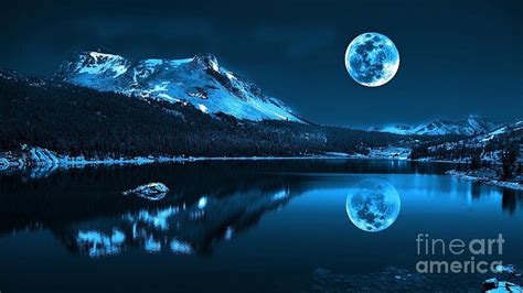 Reflection Of Snowy Mountain On Body Of Water Under Full Moon Wallpaper