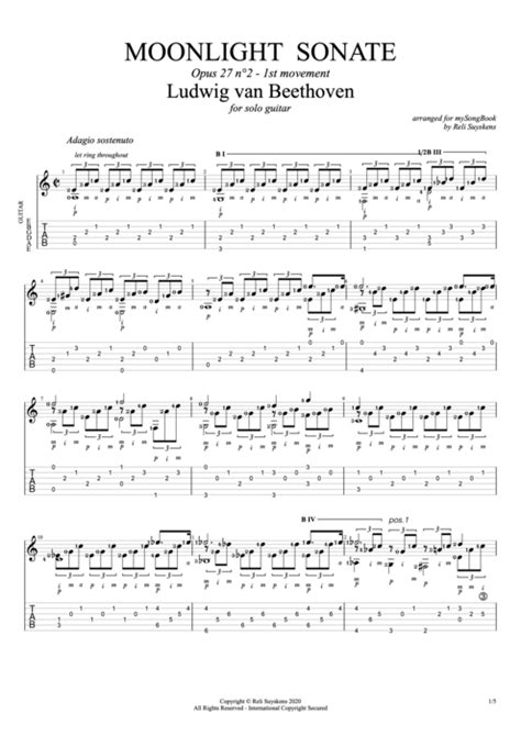 Moonlight Sonata By Ludwig Von Beethoven Solo Guitar Guitar Pro Tab