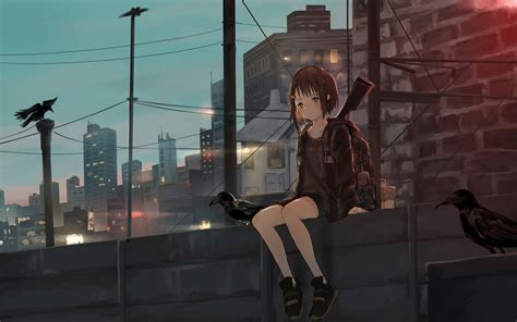 3840x2400 Anime Girl Sitting Alone Roof Sad 4k 4k Hd 4k Wallpapers