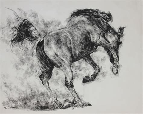 Original Horse Painting Charcoal On Canvas Horse Drawing Etsy
