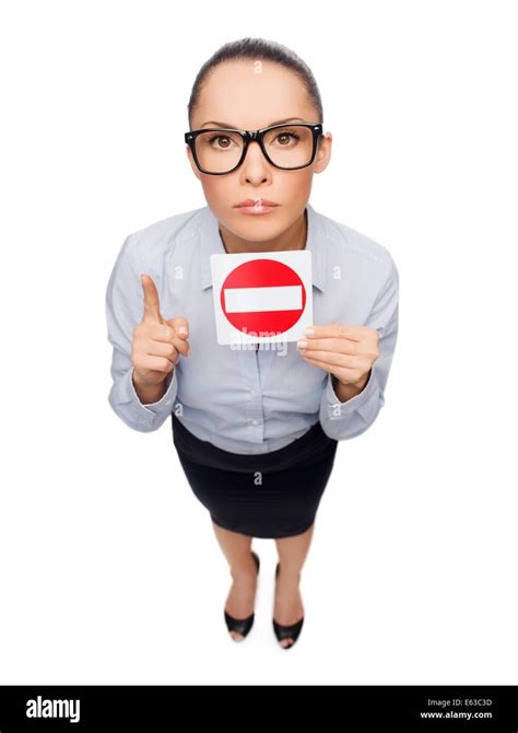 Concerned Businesswoman Showing Stop Sign Stock Photo Alamy