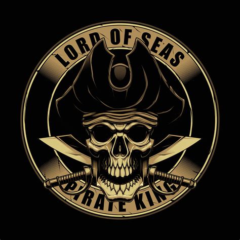 The Pirate King Lord Of The Sea The Golden Pirate Skull Vector