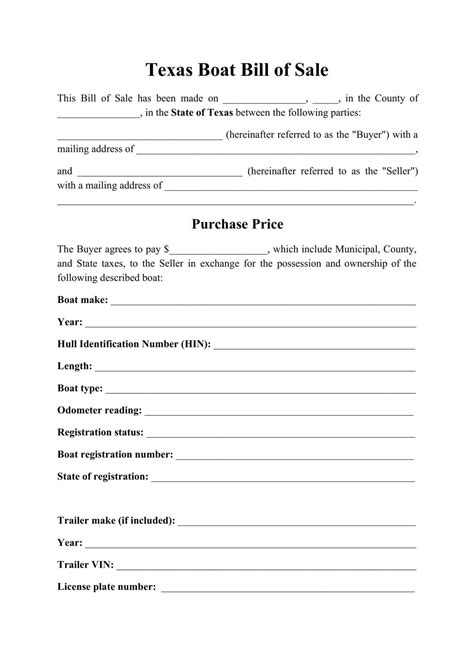 Printable Bill Of Sale For A Boat
