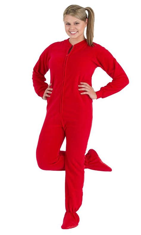 Footed Pajamas Bright Red Adult Fleece Onesie Medium
