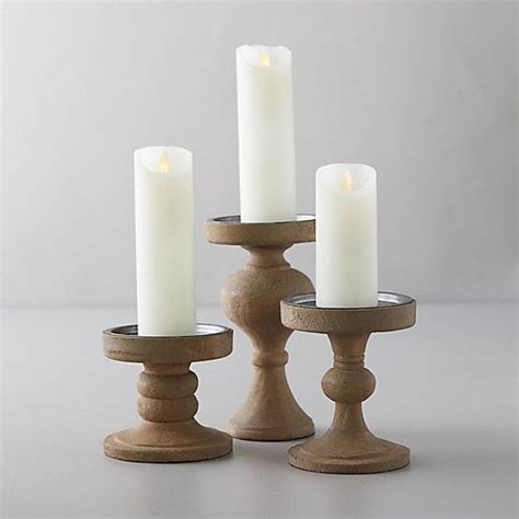 Wood Pillar Candlestick In 2020 Chunky Candlesticks Wooden