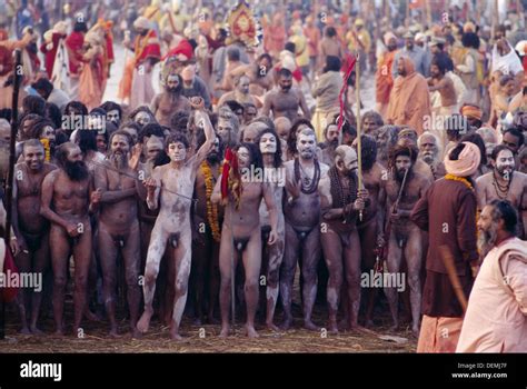 Procession Of Naked Pilgrims Going For A Holy Bath In Ganges River