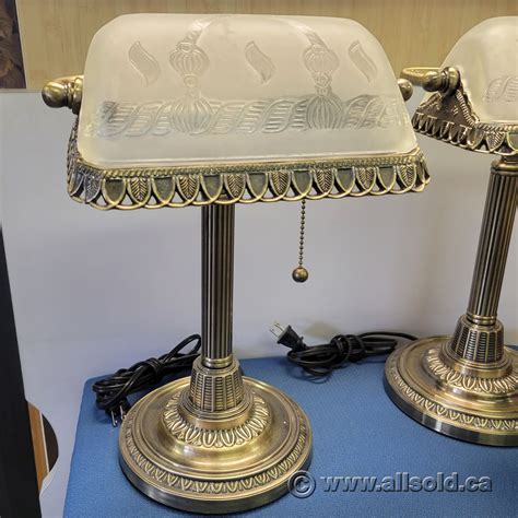 Antique Style Bankers Desk Lamp W Frosted Glass Shade Allsoldca