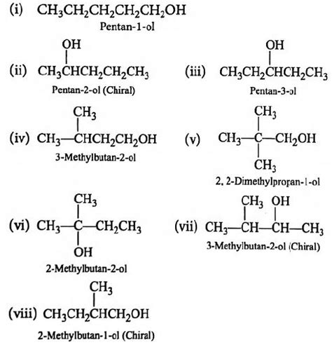 C5h12o Is A Monohydric Alcohol How Many Isomers Of This Alcohol Are