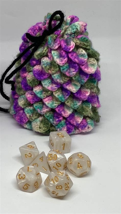 Crochet Large Dragon Scale Dice Bag And Dnd 7 Dice Set Etsy Uk