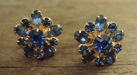 Pretty Blue Rhinestone Screwback Earrings 1950 60s Etsy Blue