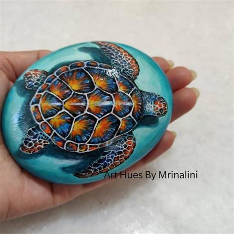 Turtle Gifts Sea Turtle Rock Painting Realistic Art Ocean Etsy In