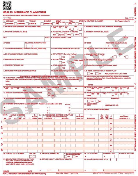 Free Printable 1500 Medical Claim Form Printable Forms Free Online