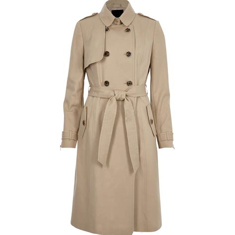 River Island Cotton Light Beige Belted Trench Coat In Natural Lyst