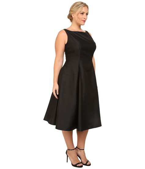 Adrianna Papell Satin Plus Size Sleeveless Tea Length Dress In Black Lyst