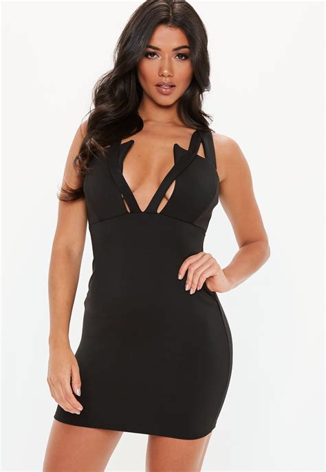Black Cut Out Plunge Bodycon Mini Dress | Missguided