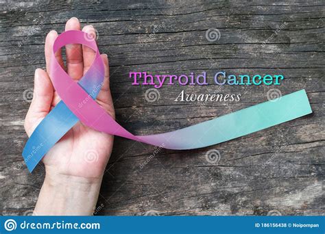 Thyroid Cancer Awareness Ribbon Teal Pink Blue Color Ribbon Isolated
