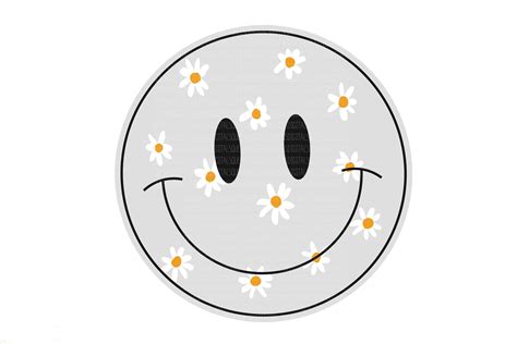 Groovy Happy Floral Face Pink Emoji Png Good Vibes Daisy Etsy
